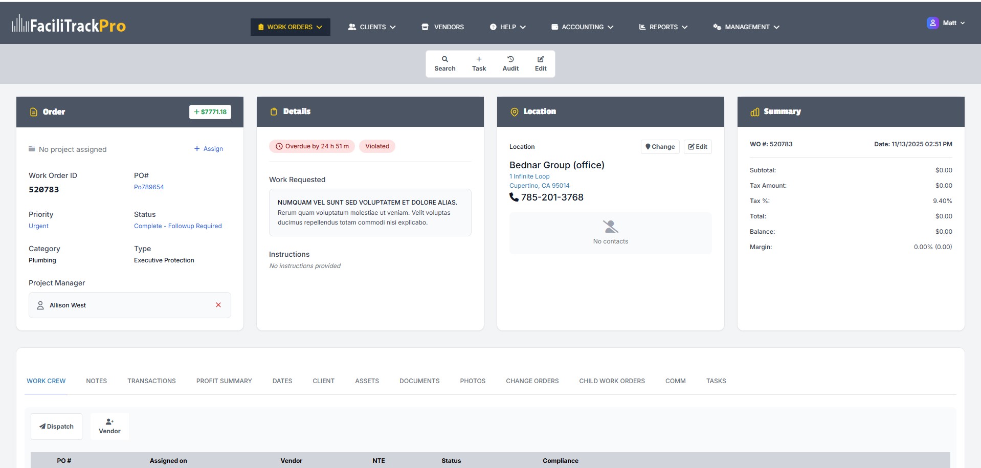 Work Order Management